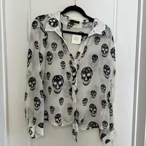 Xtaren sheer blouse with skulls long sleeve